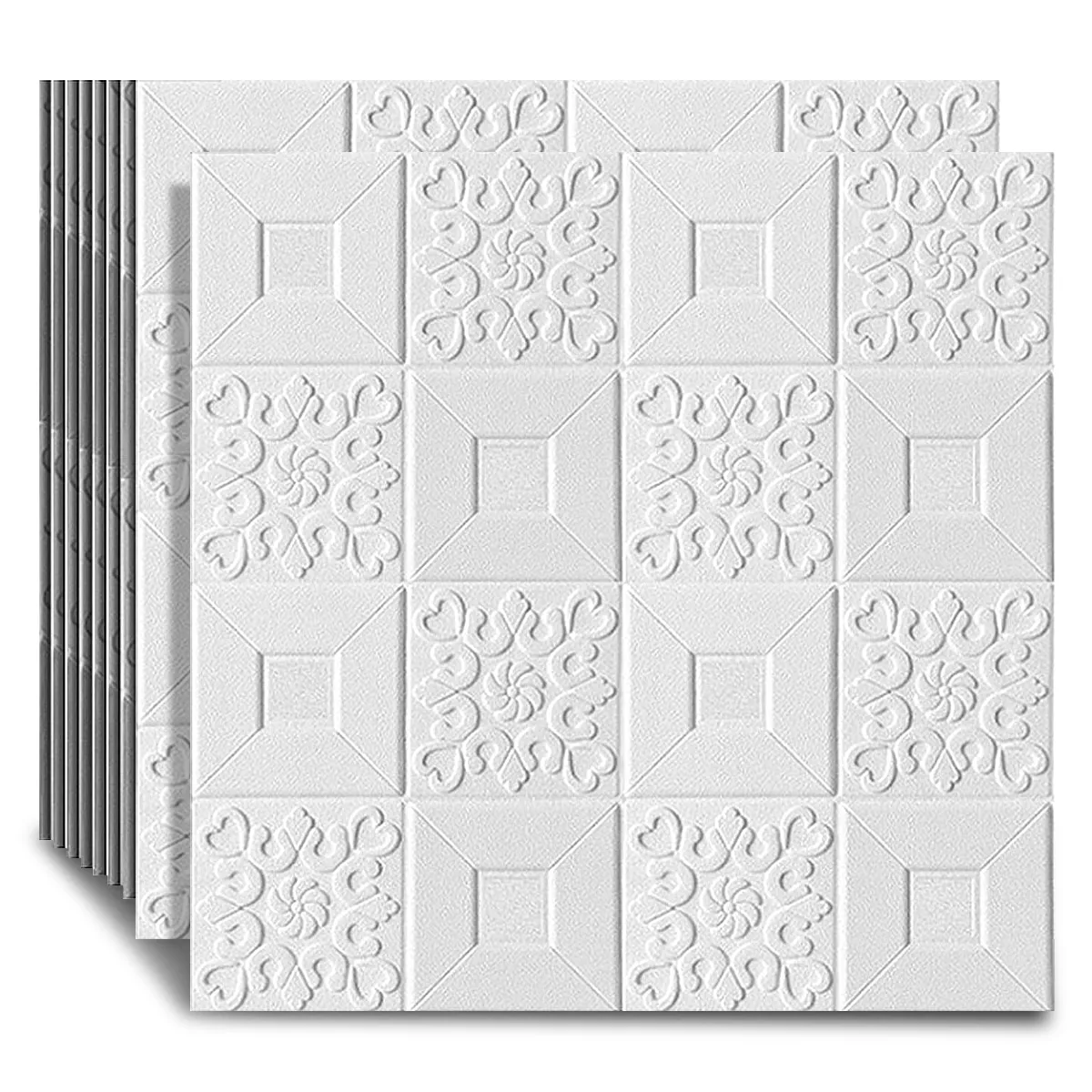 SUPERCENTER - Pack 10 Laminas 3d Autoadhesivo Diamante Blanco 70x70 Muro