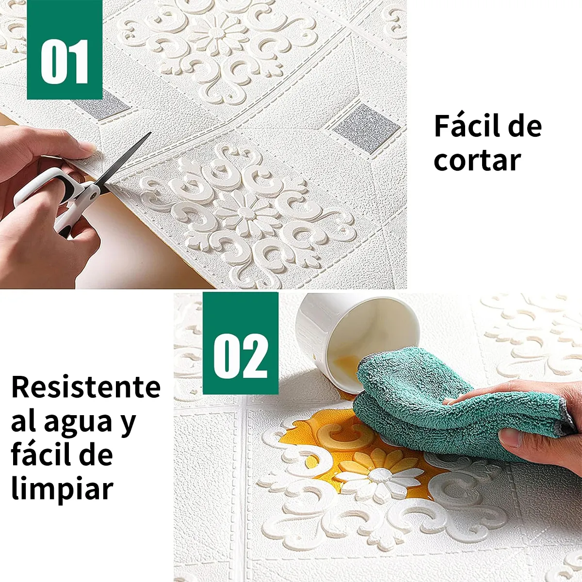SUPERCENTER - Pack 10 Laminas 3d Autoadhesivo Diamante Blanco 70x70 Muro