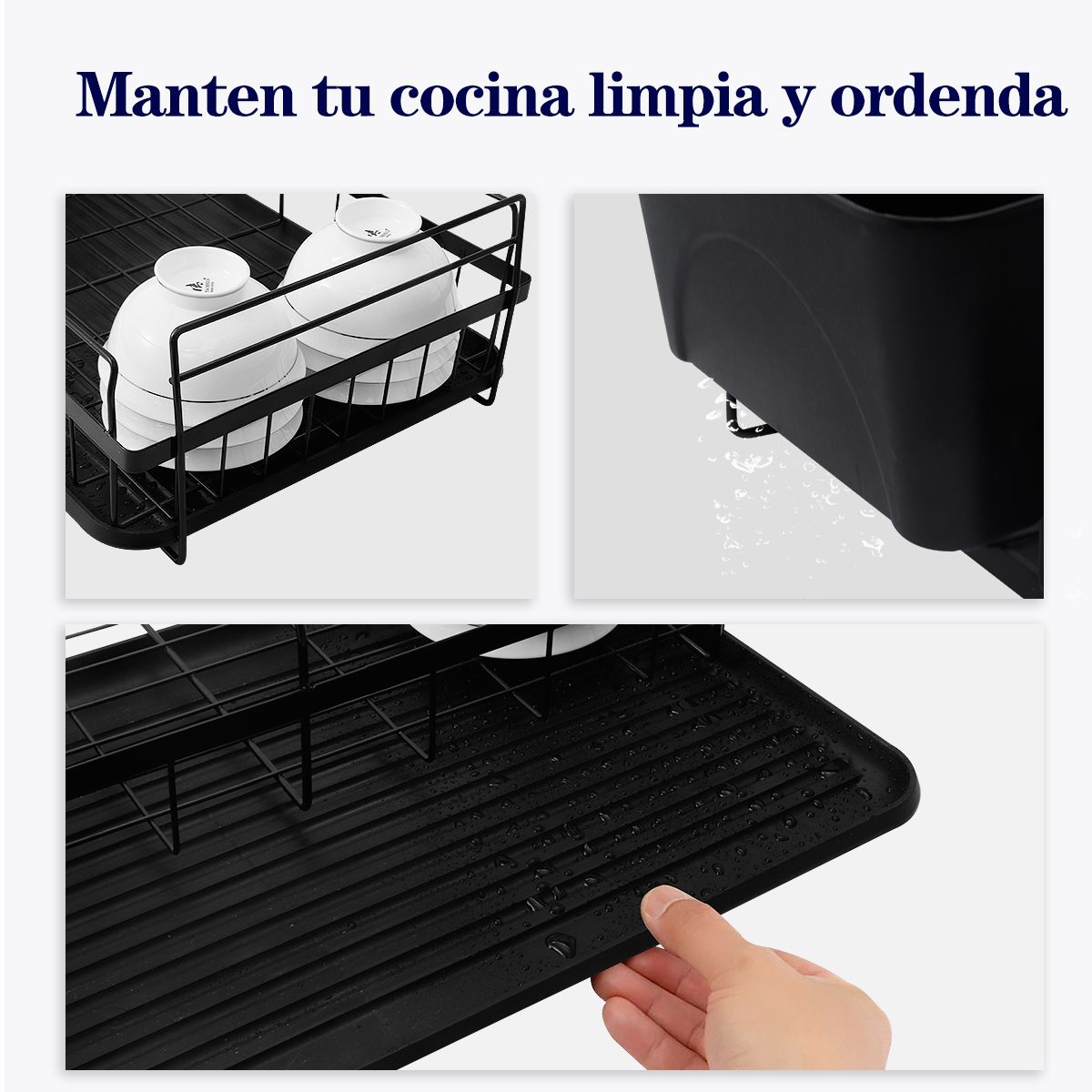 SUPERCENTER - Secaplatos Escurridor Aluminio Organizador Platos Dos Pisos Negro