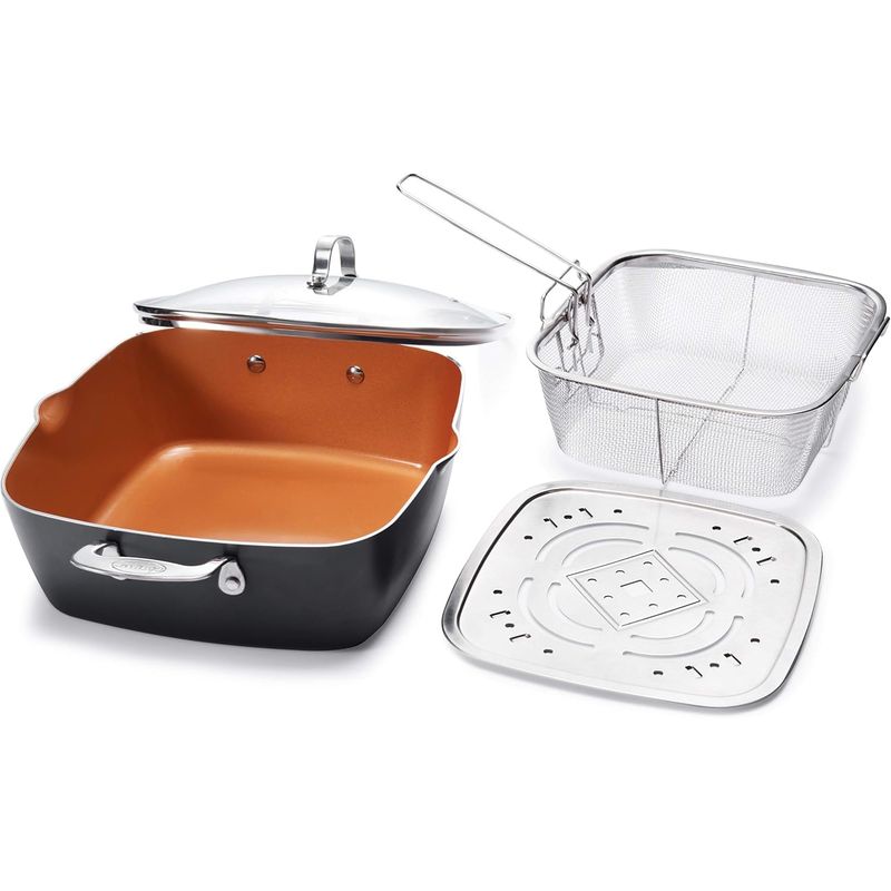 GENERICO - Olla De Cobre Multiuso Antiadherente Cesta Freír Cerámica con Accesorios
