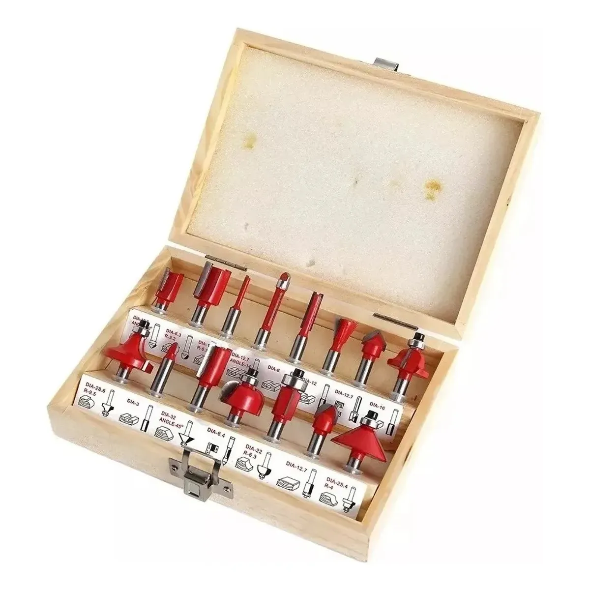 GENERICO - Set 15 Fresas Madera Toma 1/4 635mm - Router Tupi Fresadora