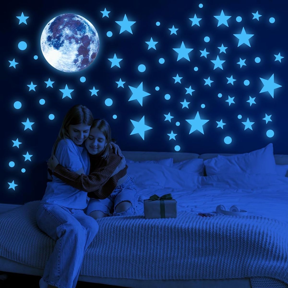 GENERICO - 435 Calcomanías De Estrellas Y Luna Que Brillan En La Oscuridad-Azul