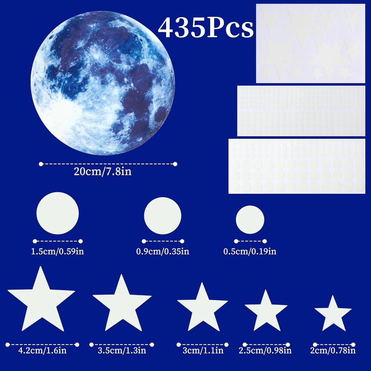 GENERICO - 435 Calcomanías De Estrellas Y Luna Que Brillan En La Oscuridad-Azul