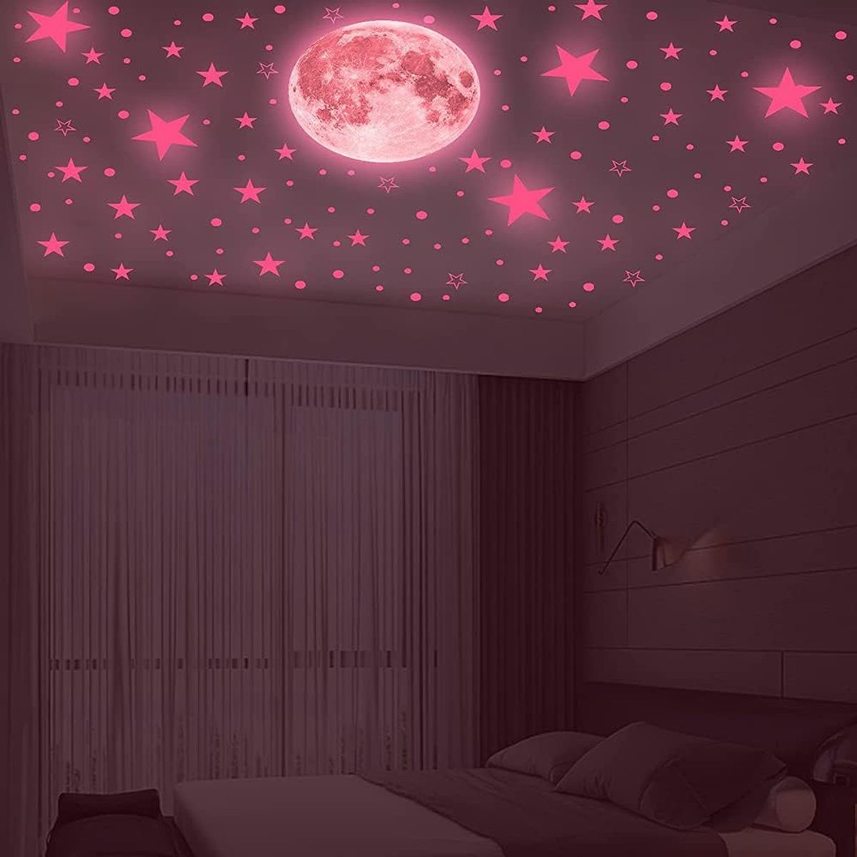 GENERICO - 435 Calcomanías De Estrellas Y Luna Que Brillan En La Oscuridad-Rosa
