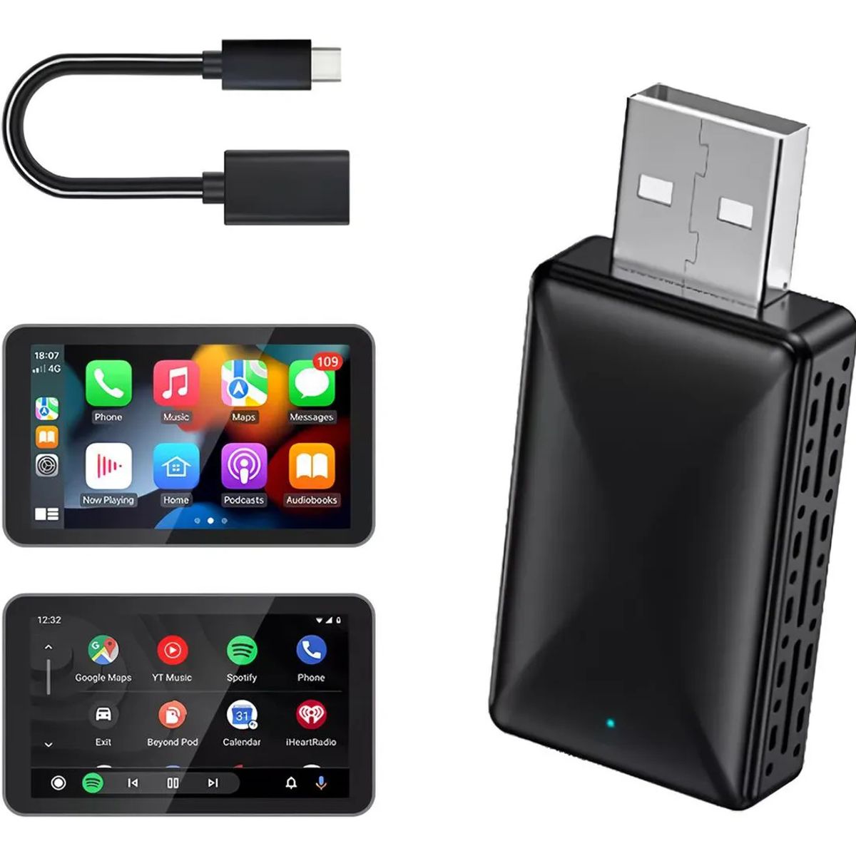 KUANGYE - Carplay Inalambrico Adaptador 2en1 Para Iphone Androidauto