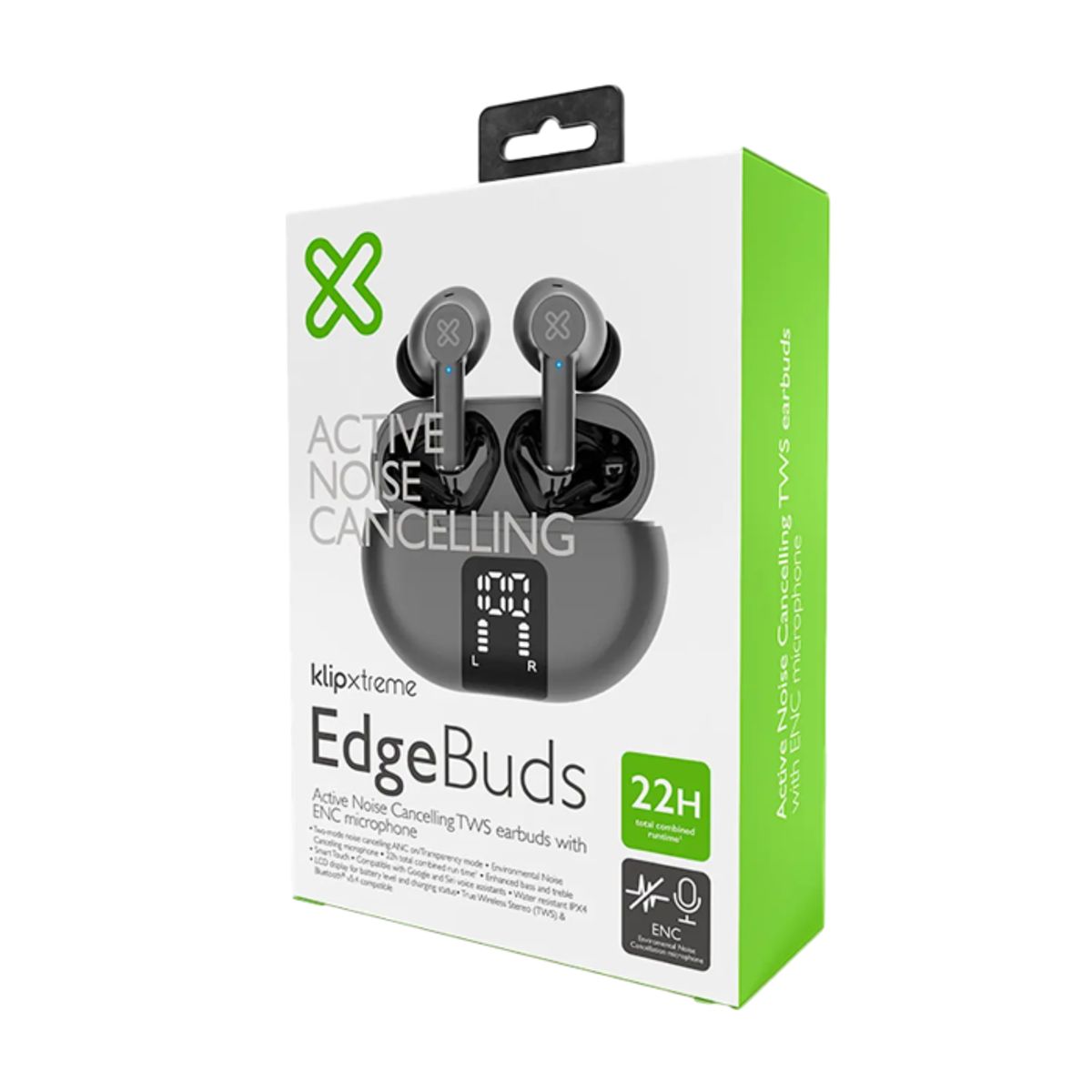 KLIP XTREME - Klip Xtreme KTE-755GR EdgeBuds TWS, Audífonos Inalámbricos con ANC, 22h de Batería, Micrófono ENC, Bluetooth, Gris