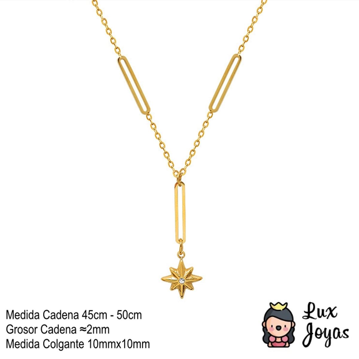 LUX JOYAS - Collar Baño Oro 18k Diseño X2 Estrella Madi