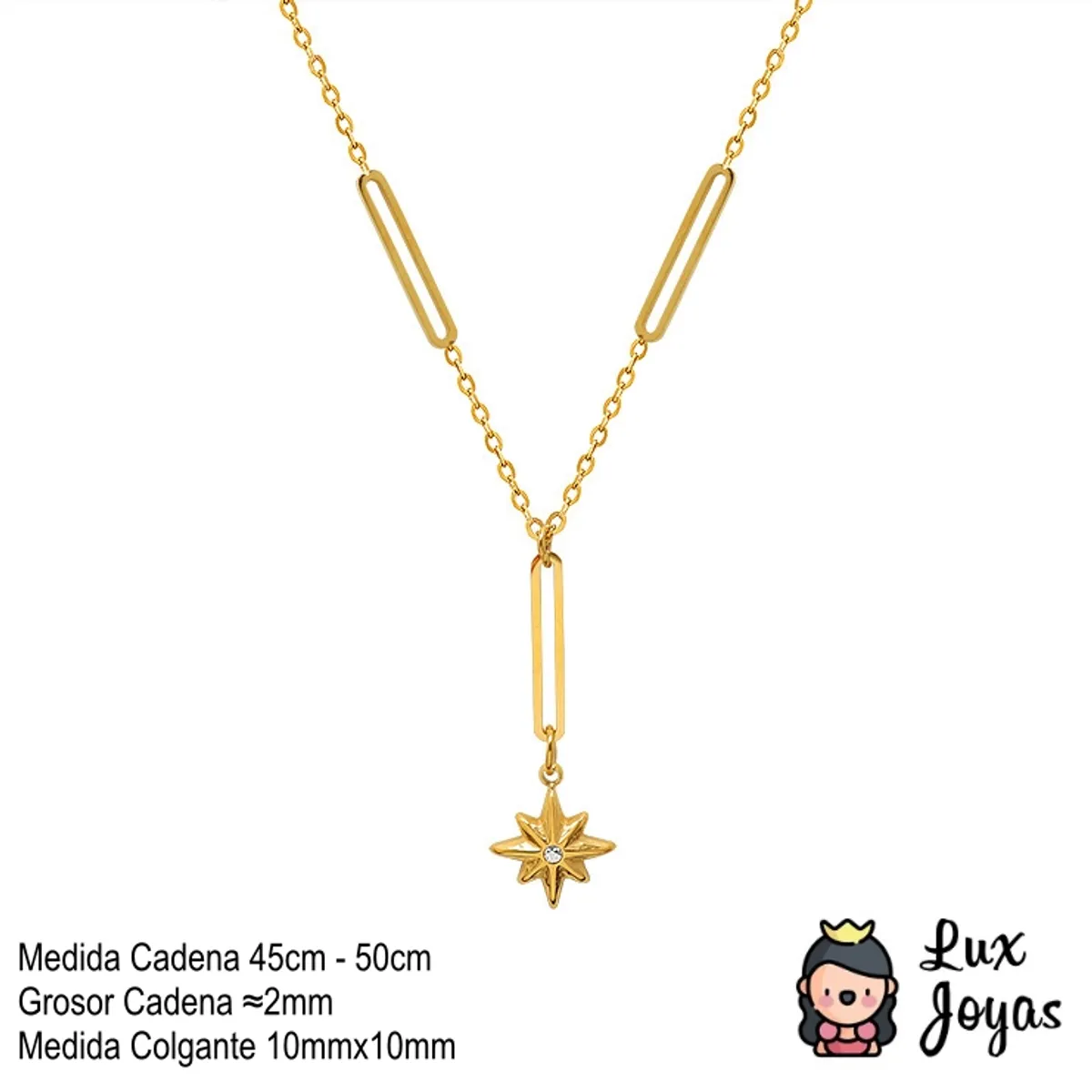 LUX JOYAS - Collar Baño Oro 18k Diseño X2 Estrella Madi
