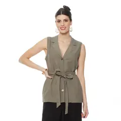 WADOS - BLAZER SIN MANGA LINO CON LAZO EN LA CINTURA