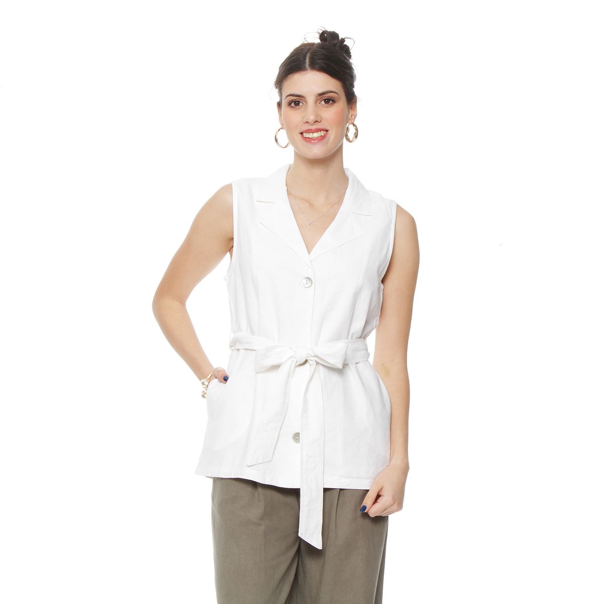 WADOS - BLAZER SIN MANGA LINO CON LAZO EN LA CINTURA