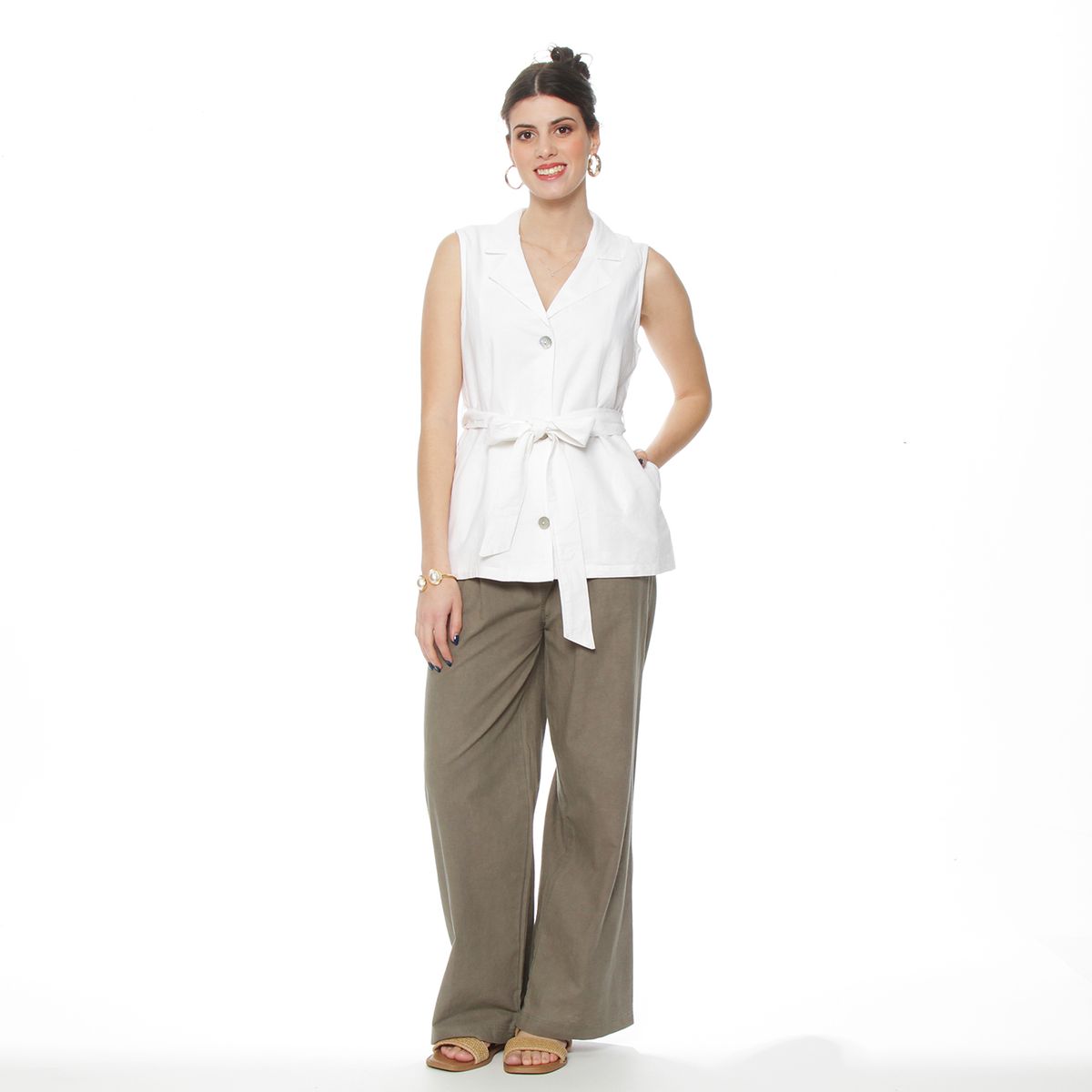 WADOS - BLAZER SIN MANGA LINO CON LAZO EN LA CINTURA