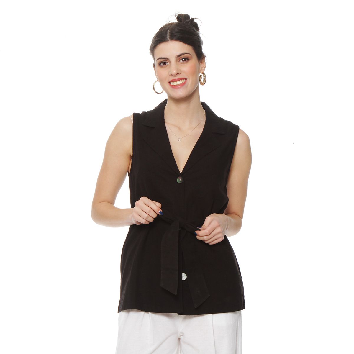 WADOS - BLAZER SIN MANGA LINO CON LAZO EN LA CINTURA