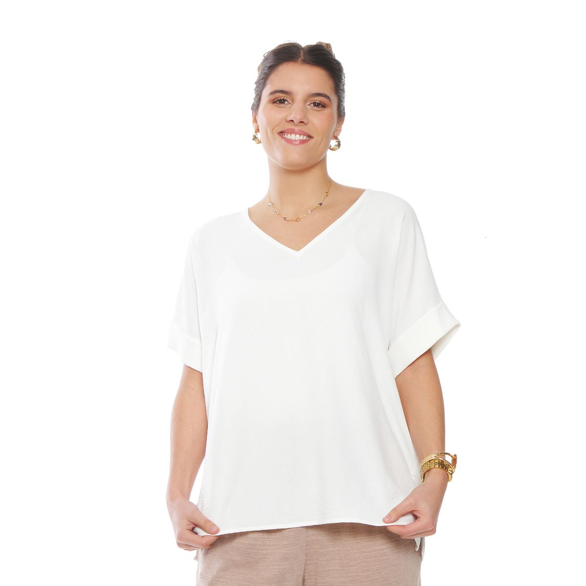 WADOS - BLUSA MANGA CORTA SOLIDA ESCOTE V