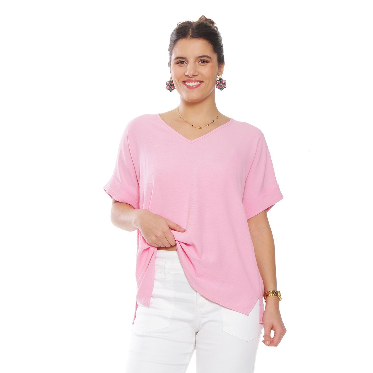 WADOS - BLUSA MANGA CORTA SOLIDA ESCOTE V