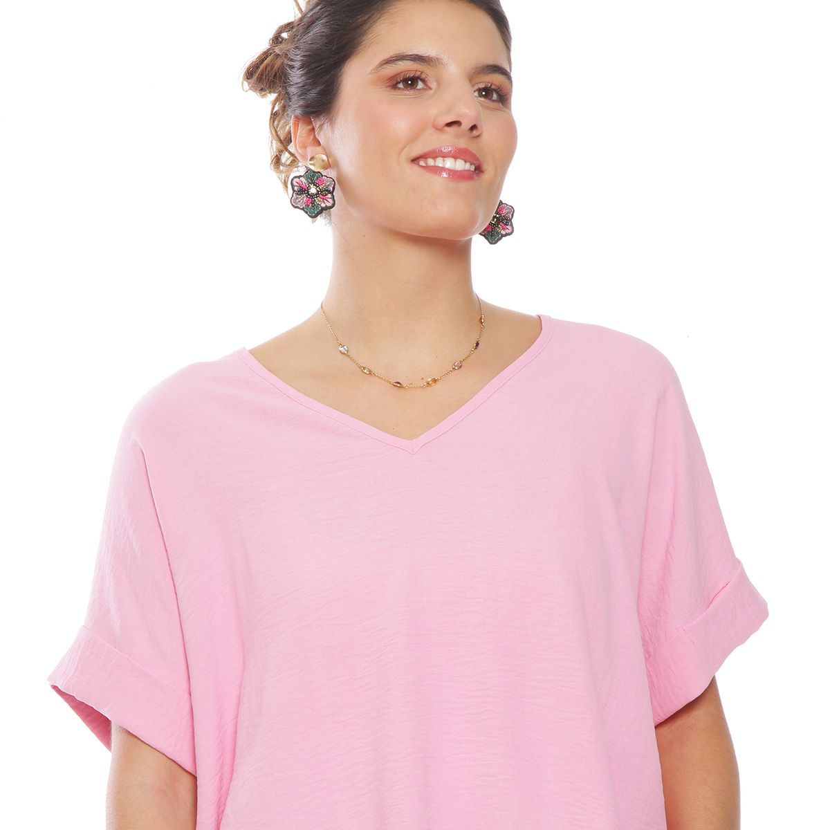 WADOS - BLUSA MANGA CORTA SOLIDA ESCOTE V