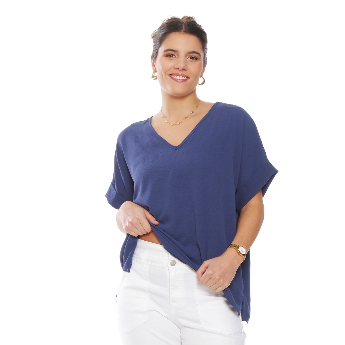 WADOS - BLUSA MANGA CORTA SOLIDA ESCOTE V