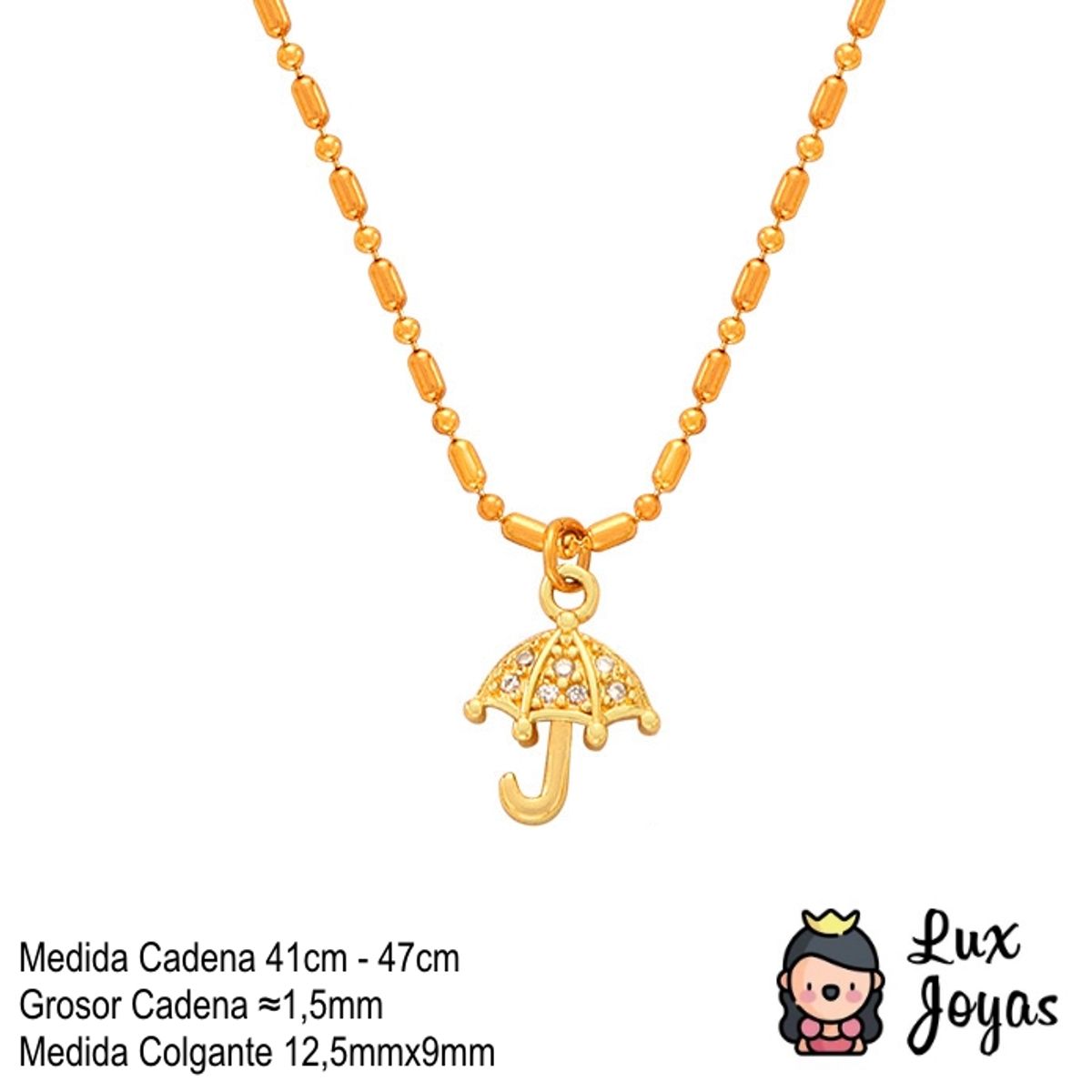 LUX JOYAS - Collar Baño Oro 18k Mostacillas Paraguas
