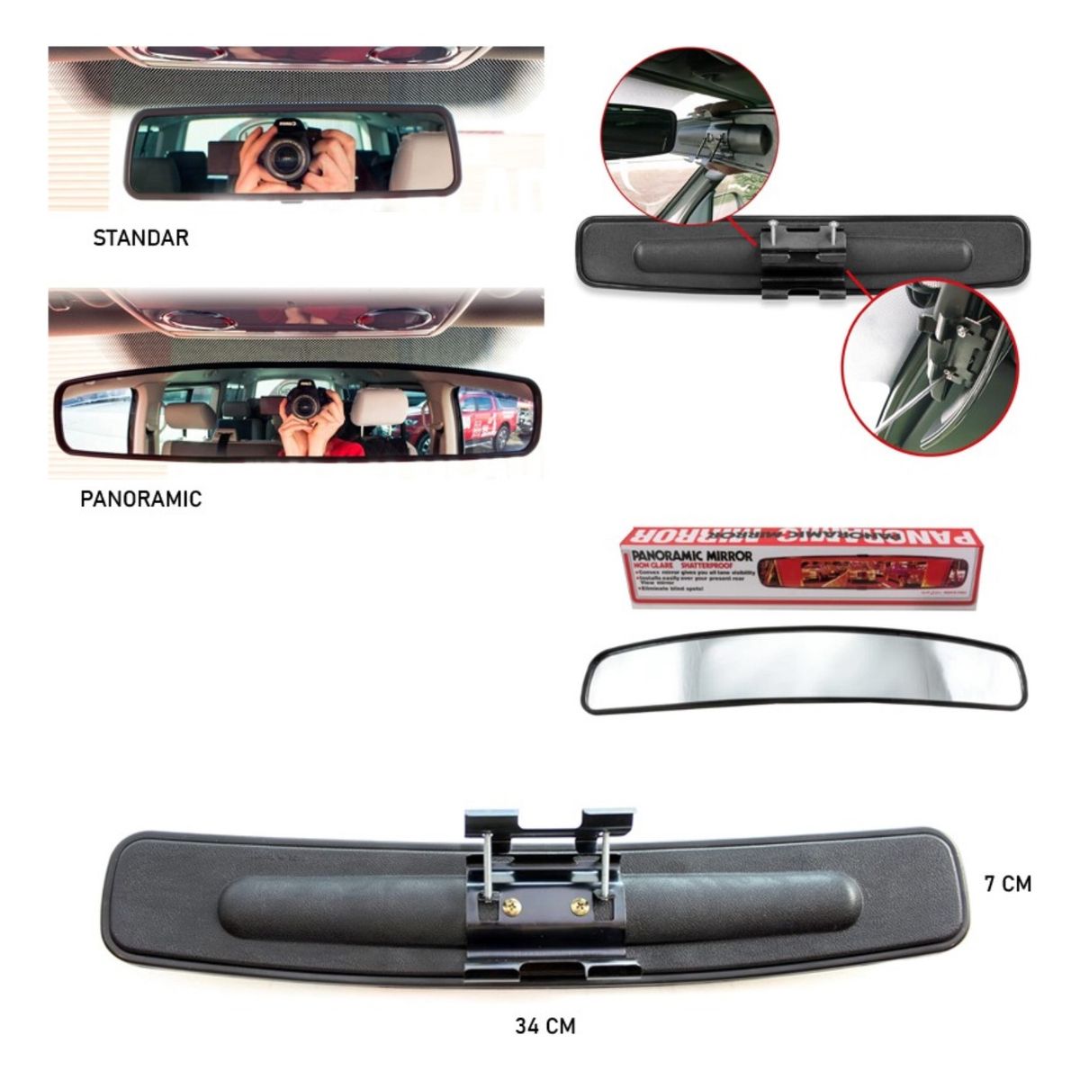 GENERICO - Espejo Retrovisor Panoramico Interior 13 Pulgadas