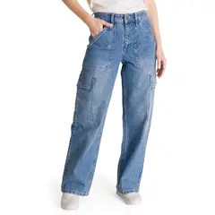 CAT - Jeans Cargo Mujer Relaxed Azul