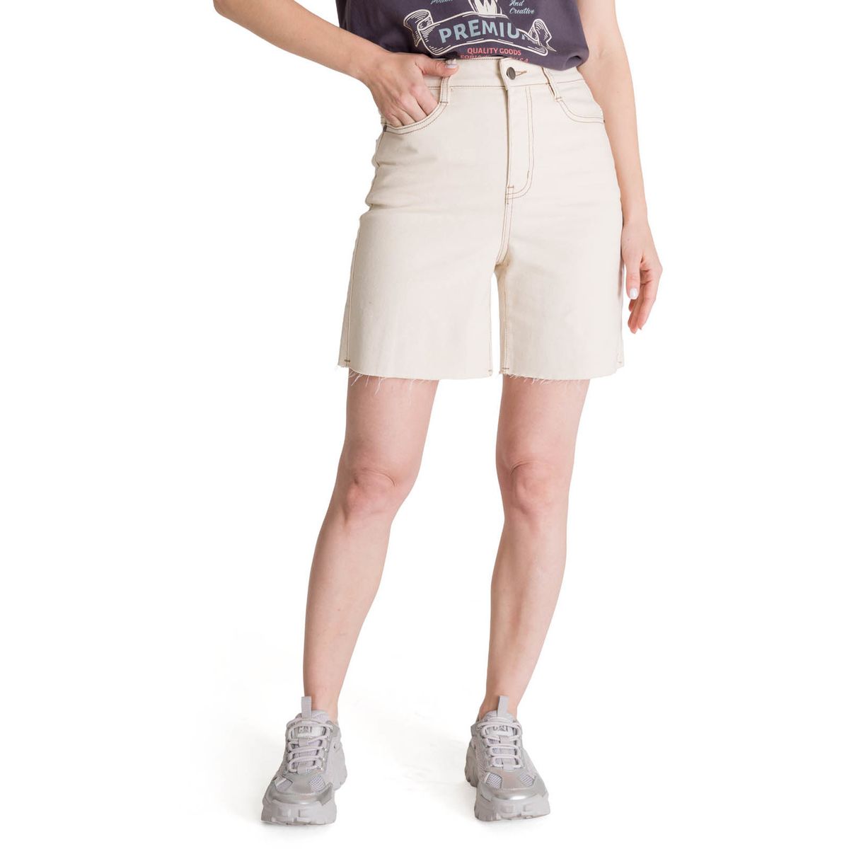 CAT - Short Tiro Alto Denim Mujer Cowboy Beige CAT