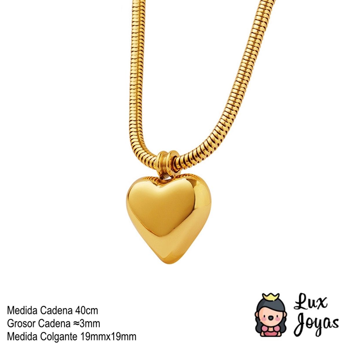 LUX JOYAS - Collar Baño Oro 18k Cola De Topo Corazón L