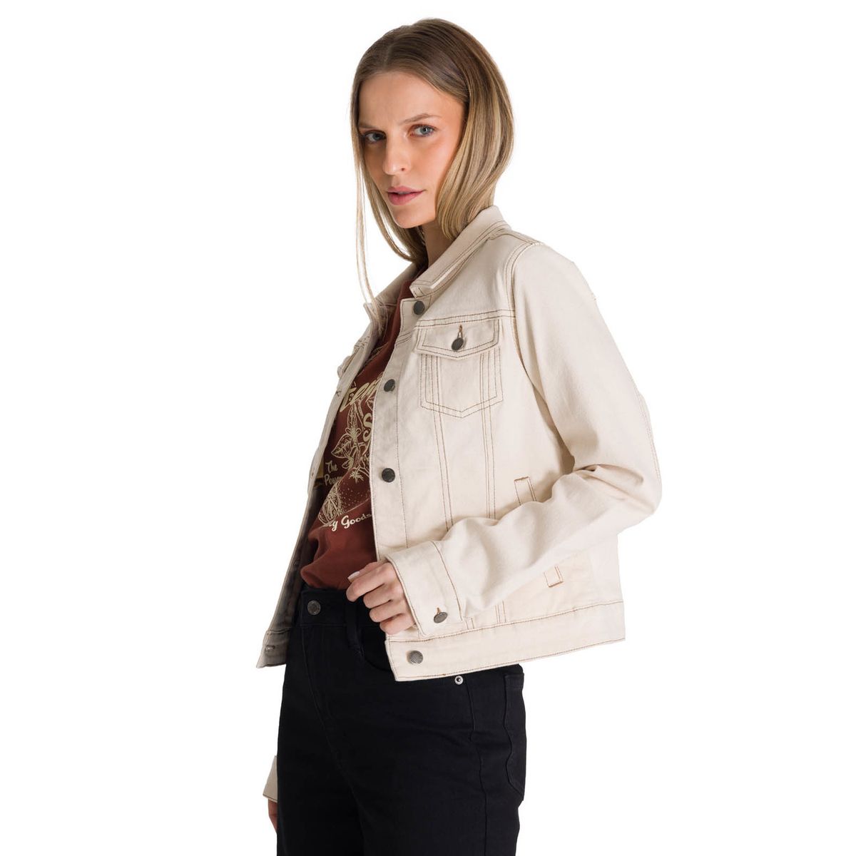 CAT - Chaqueta de Jeans Mujer Foundation Beige CAT