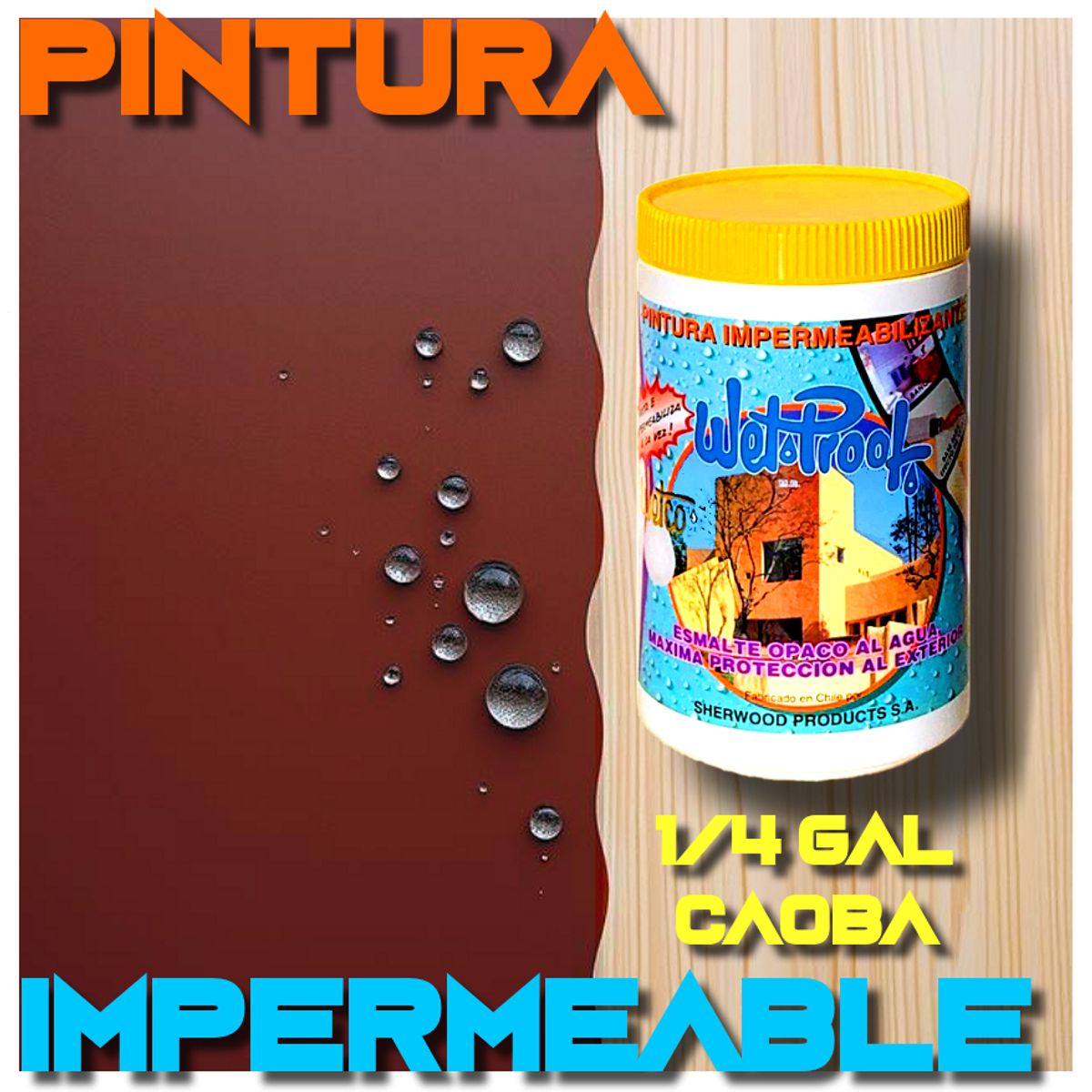 PINTURA IMPERMEABILIZANTE MADERA EXTERIOR CAOBA AL AGUA WETCO 1-4 GAL, marca WETPROOF - Foto Principal