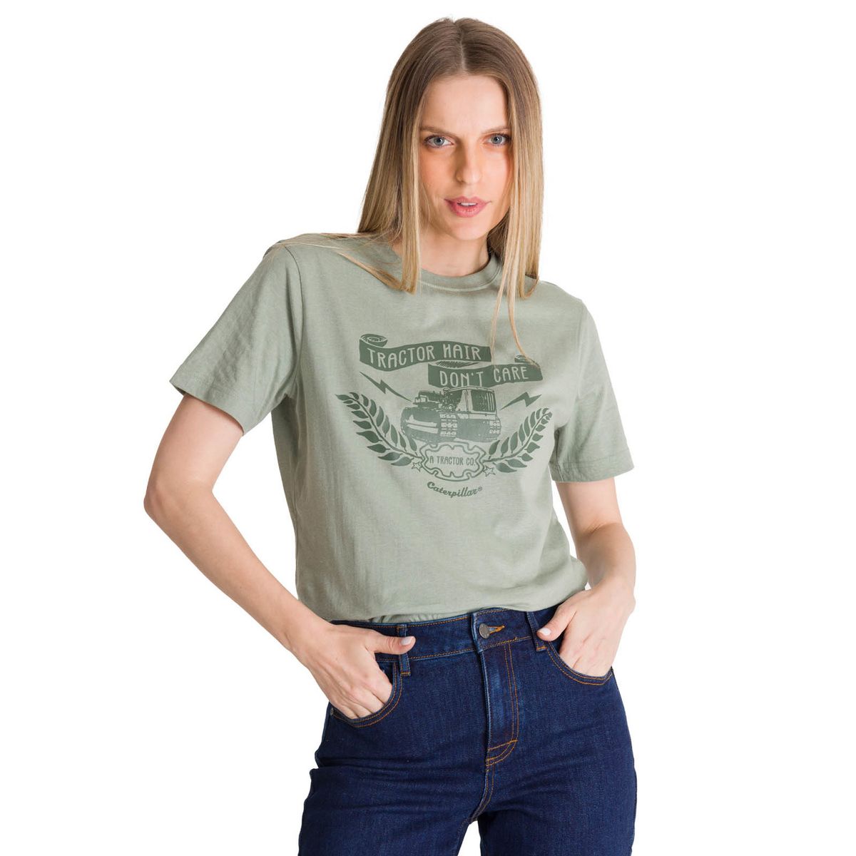 CAT - Polera Manga Corta Mujer Diseño Tractor Verde CAT