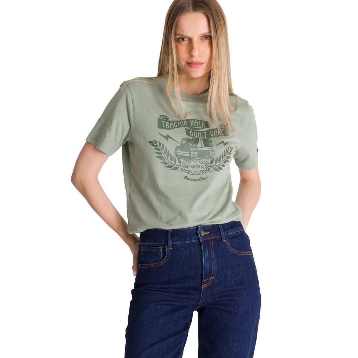 CAT - Polera Manga Corta Mujer Diseño Tractor Verde CAT