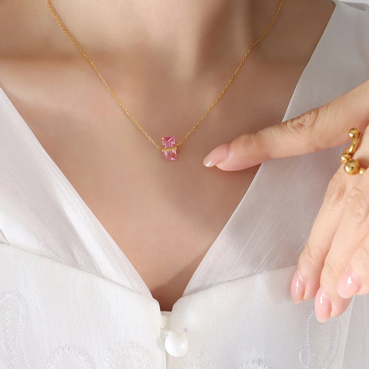 LUX JOYAS - Collar Baño Oro 18k Cubic Rosa Francia