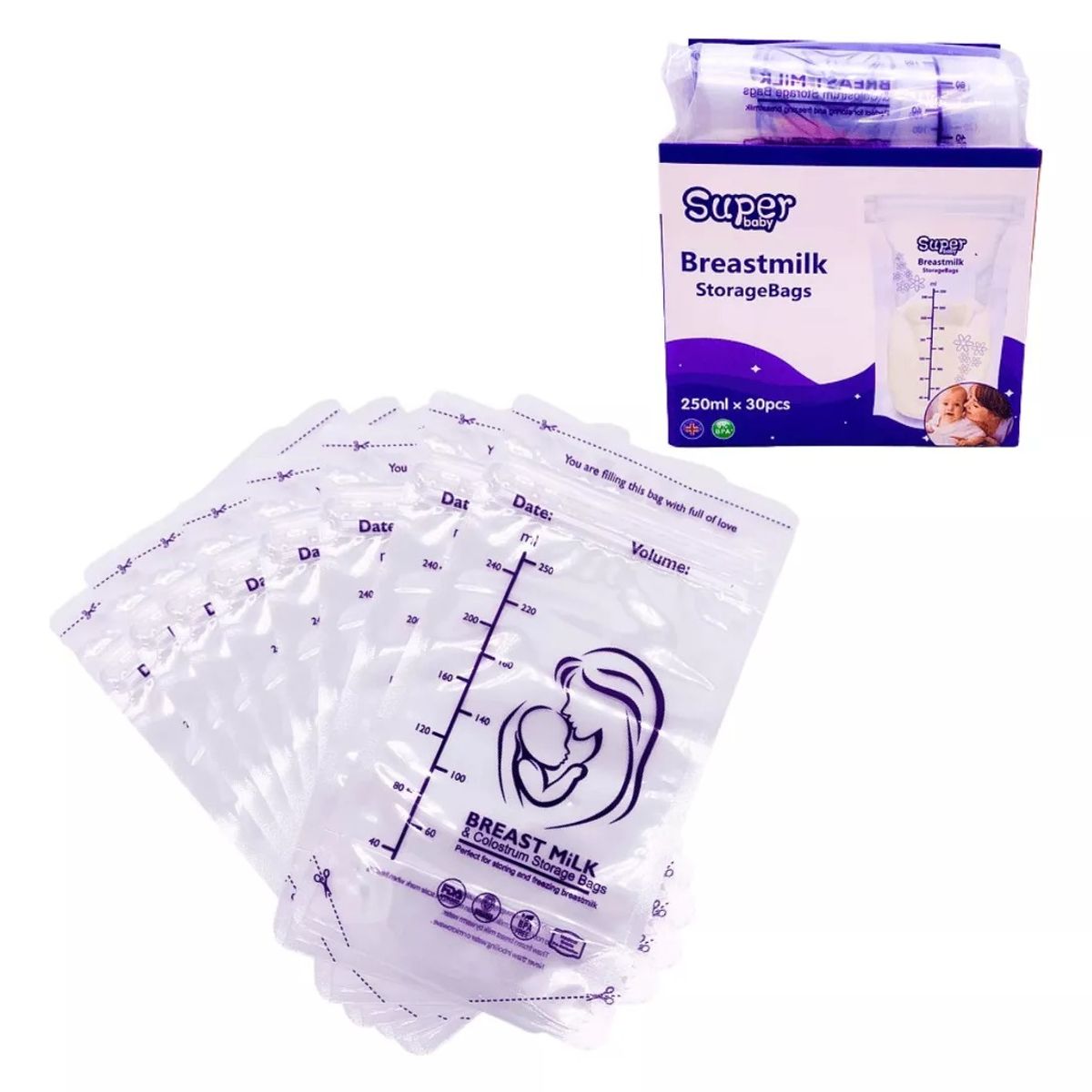 SUPER BABY - Bolsas de Almacenamiento Leche Materna 30 Unidades