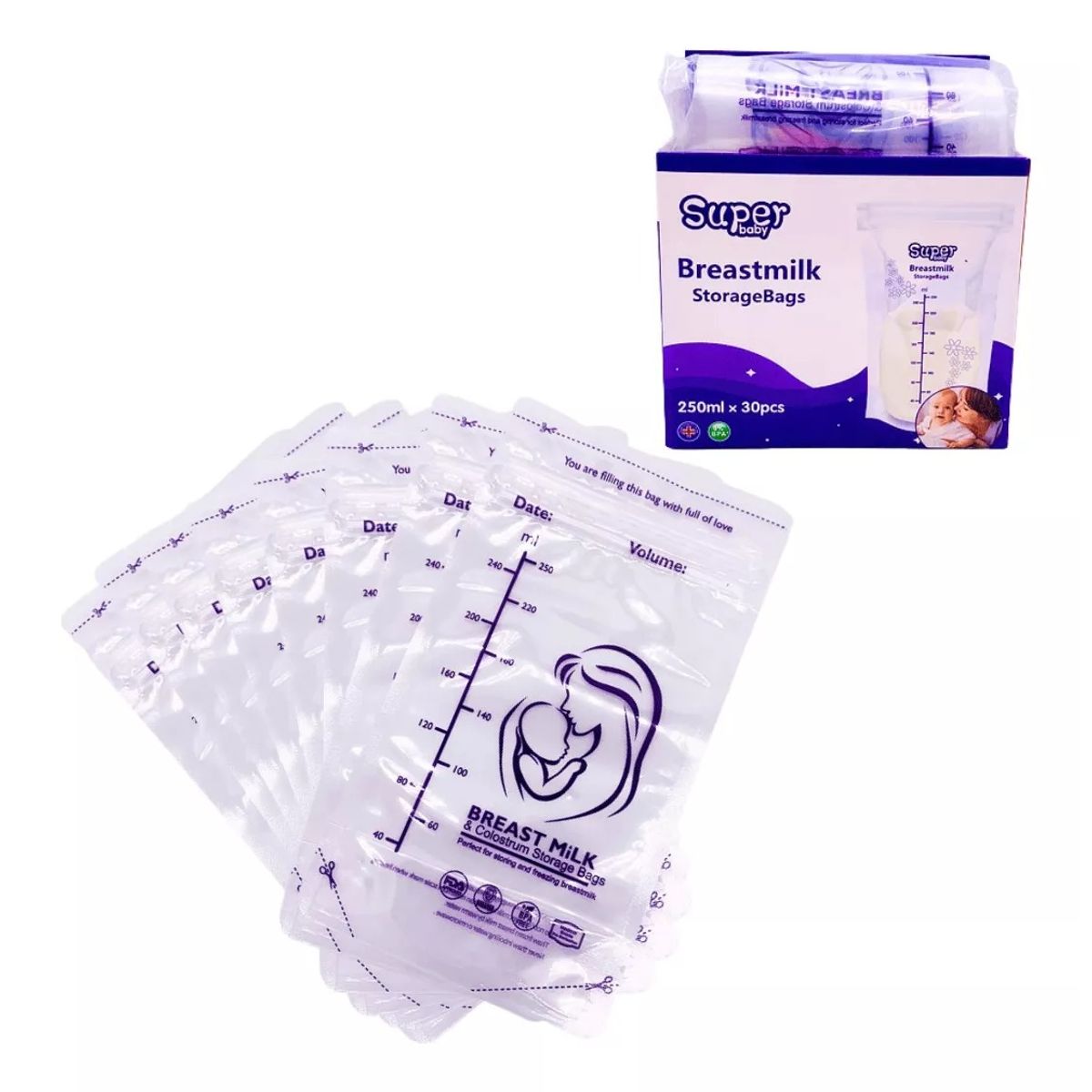 SUPER BABY - Bolsas de Almacenamiento Leche Materna 30 Unidades