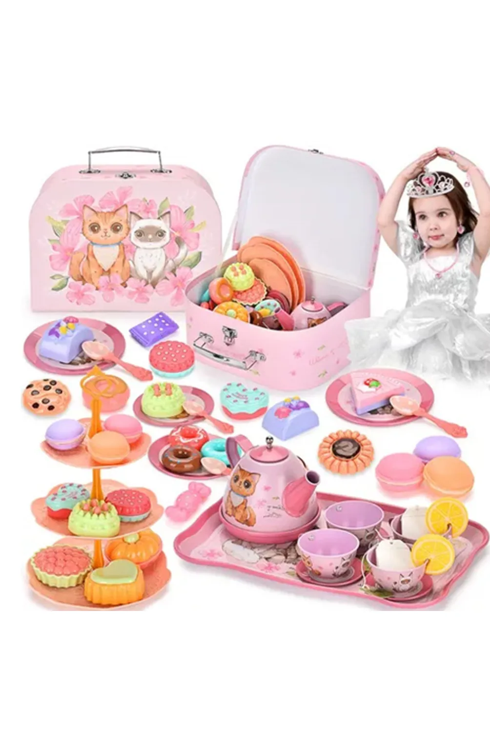 Juego De Té Infantil De Madera – Tetera, Tazas Y Accesorios De Postres Para Juego De Roles Y Picnic, Regalo Ideal Para Niñas De 3 A 6 Años