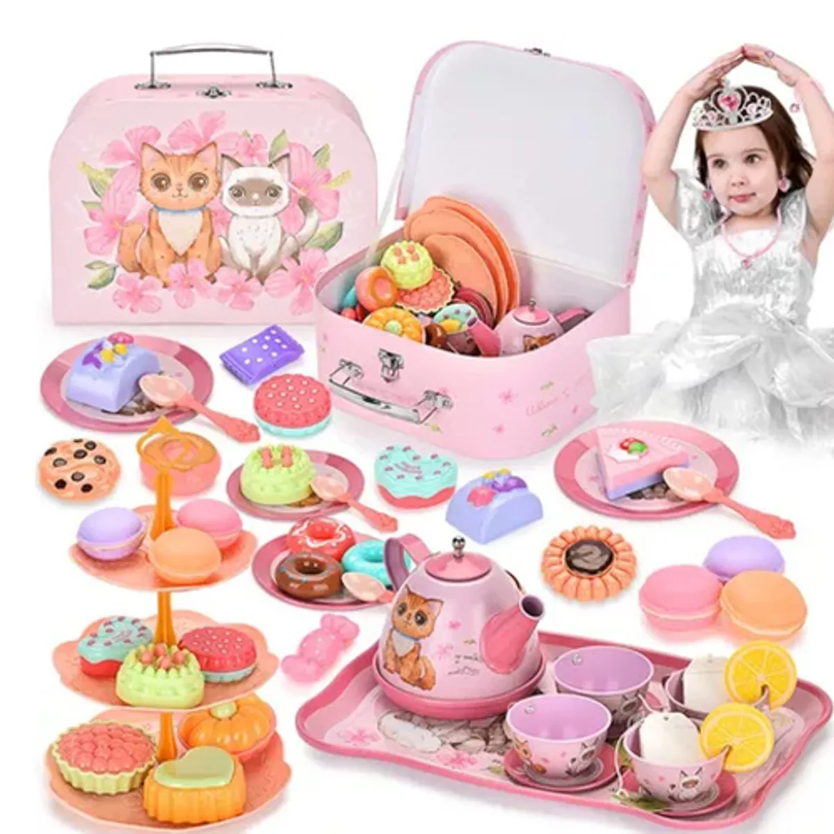 KINDA NICE - Juego De Té Plásticos 46 Pzs Accesorios Juguete Comida Niñas