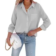 GIOIO - Camisas De Raso Con Botones Para Mujer Manga Larga Slim Fit