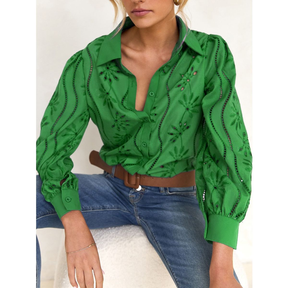 GIOIO - Chaqueta Holgada Calado Manga Globo Urbano Premium​