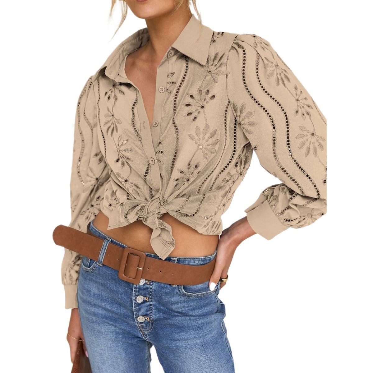 GIOIO - Chaqueta Holgada Calado Manga Globo Urbano Premium​