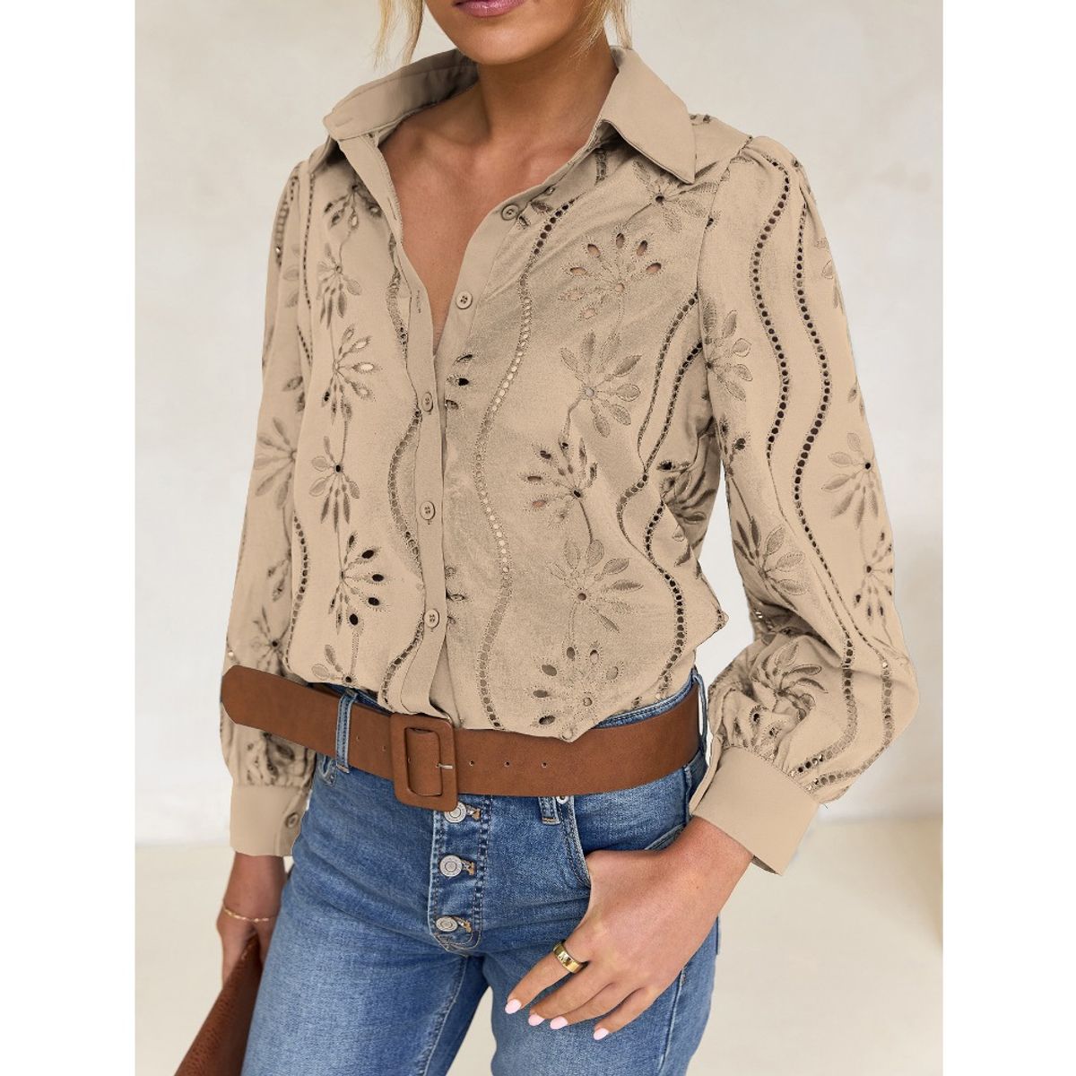 GIOIO - Chaqueta Holgada Calado Manga Globo Urbano Premium​