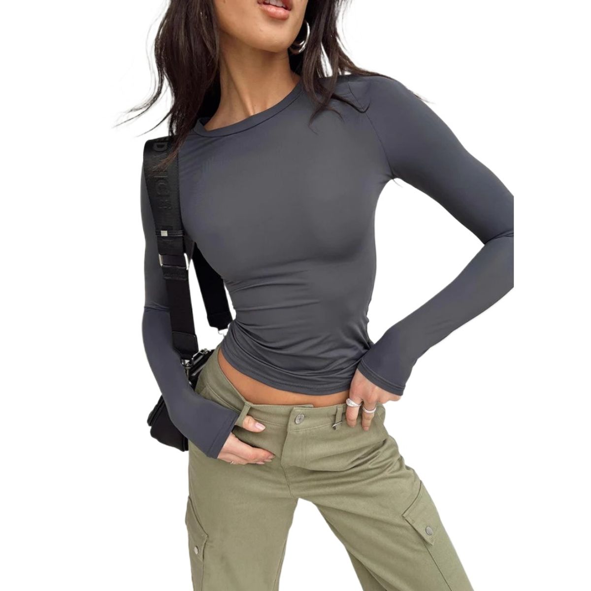 GIOIO - Camiseta Manga Larga Lisa Figura Esbelta Básica Urbano​