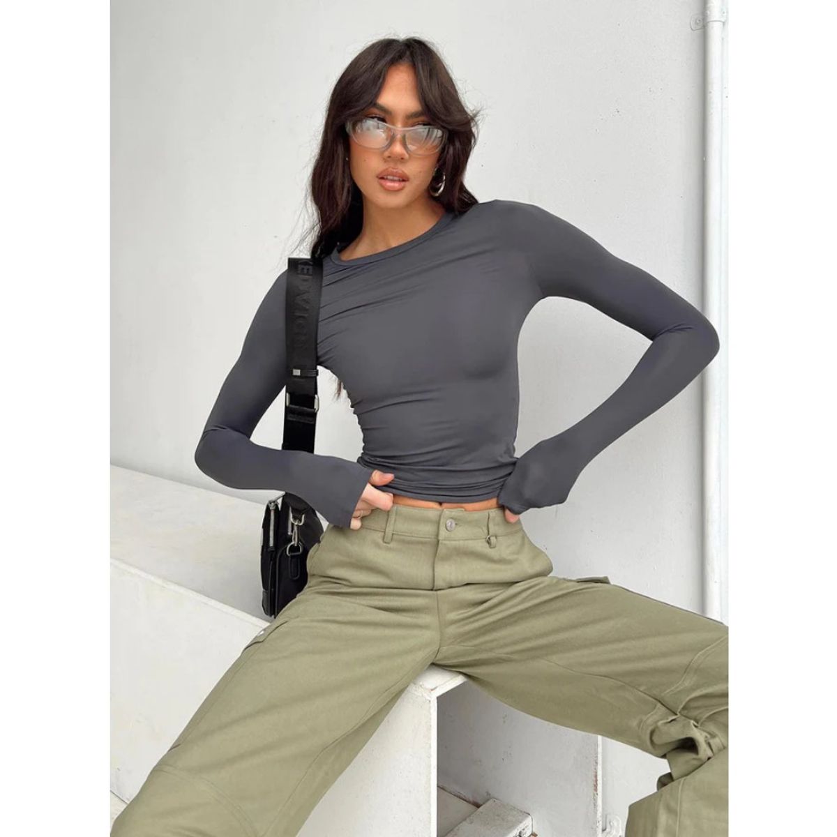 GIOIO - Camiseta Manga Larga Lisa Figura Esbelta Básica Urbano​