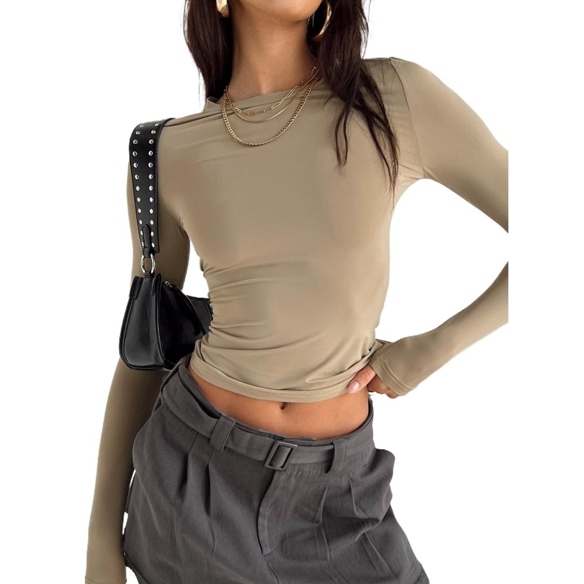 GIOIO - Camiseta Manga Larga Lisa Figura Esbelta Básica Urbano​