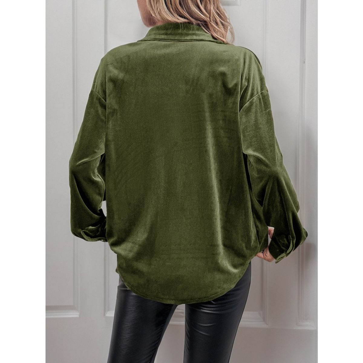 GIOIO - Camisa Terciopelo Solapa Manga Larga Figura Esbelta​