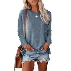GIOIO - Camiseta Manga Larga Cuello Redondo Bolsillos Abertura Holgada​