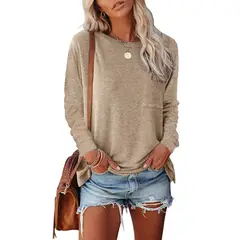 GIOIO - Camiseta Manga Larga Cuello Redondo Bolsillos Abertura Holgada​