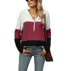 GIOIO - Sudadera Holgada Color Block Cremallera Capucha Manga Larga​