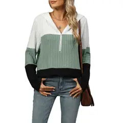 GIOIO - Sudadera Holgada Color Block Cremallera Capucha Manga Larga​