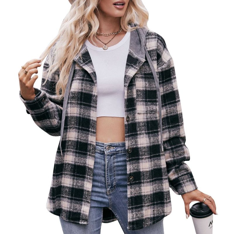 GIOIO - Shacket Franela Cuadros Capucha Casual Figura Esbelta​