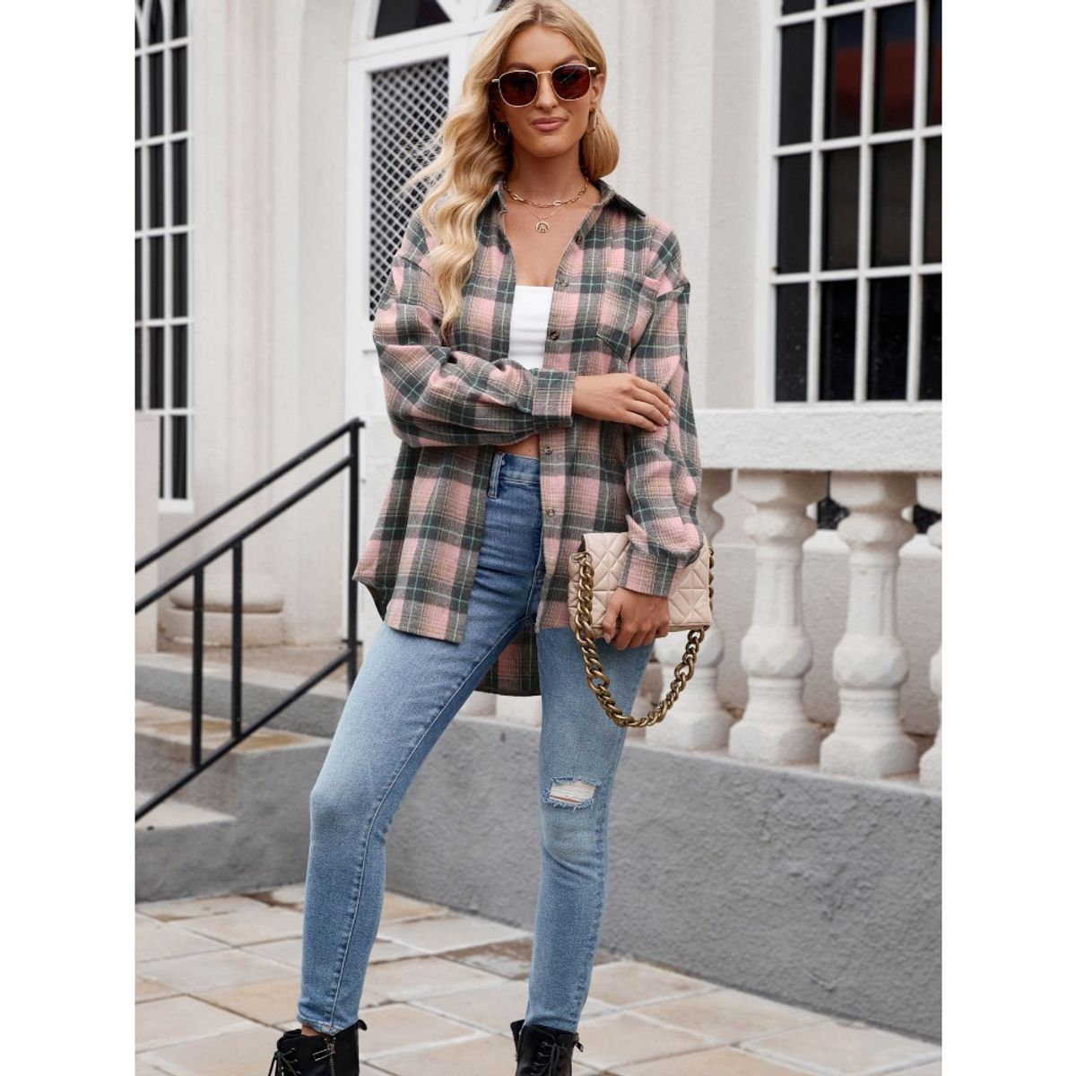 GIOIO - Camisa Cuadros Holgada Urbano Casual Figura Esbelta​