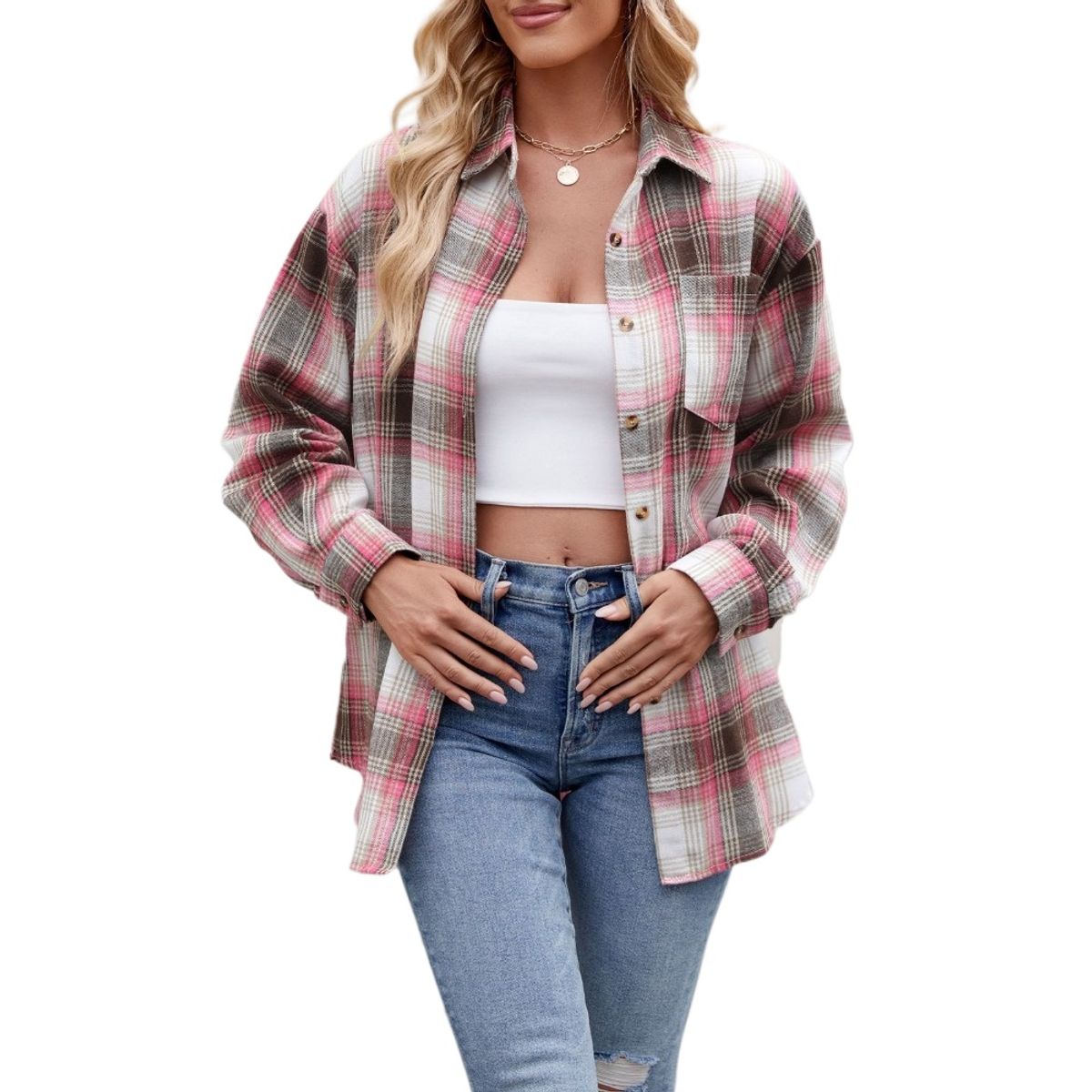 GIOIO - Camisa Cuadros Holgada Urbano Casual Figura Esbelta​