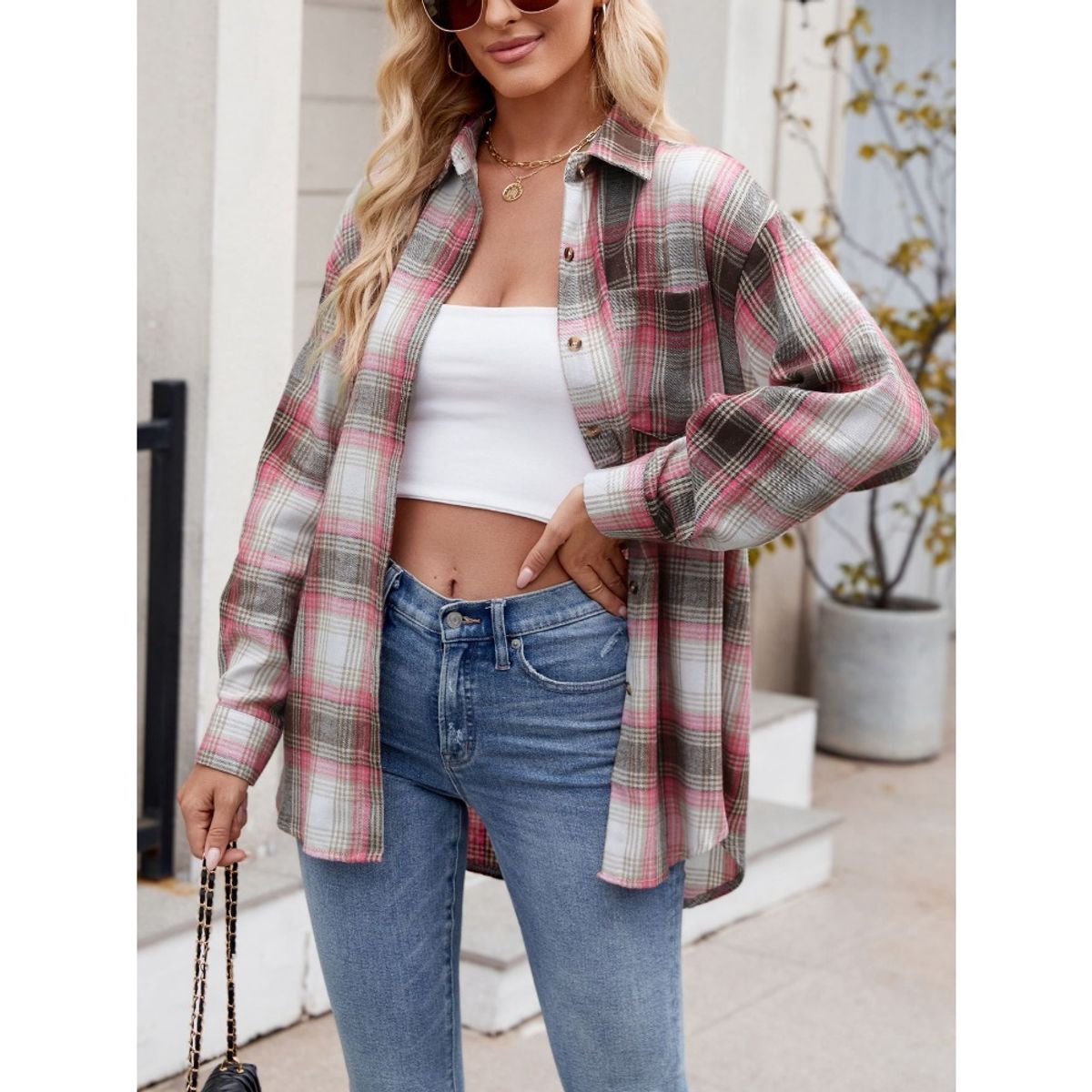 GIOIO - Camisa Cuadros Holgada Urbano Casual Figura Esbelta​